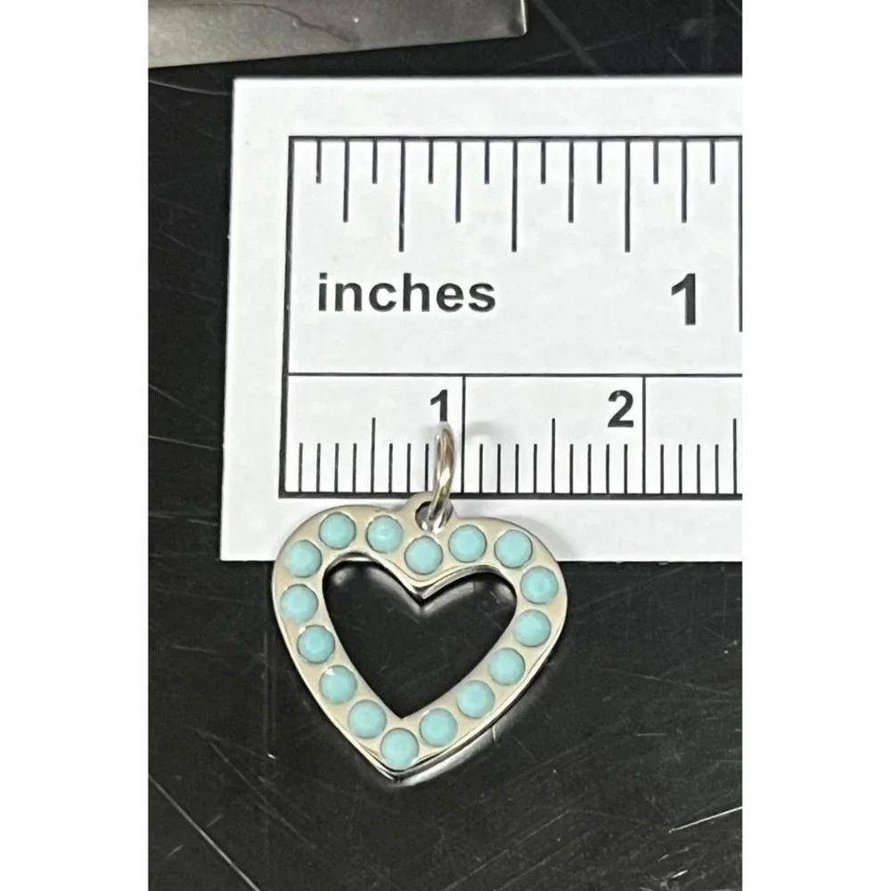 Heart Charm Women‎ OS Silver Turquoise Excellent Open Heart Beaded